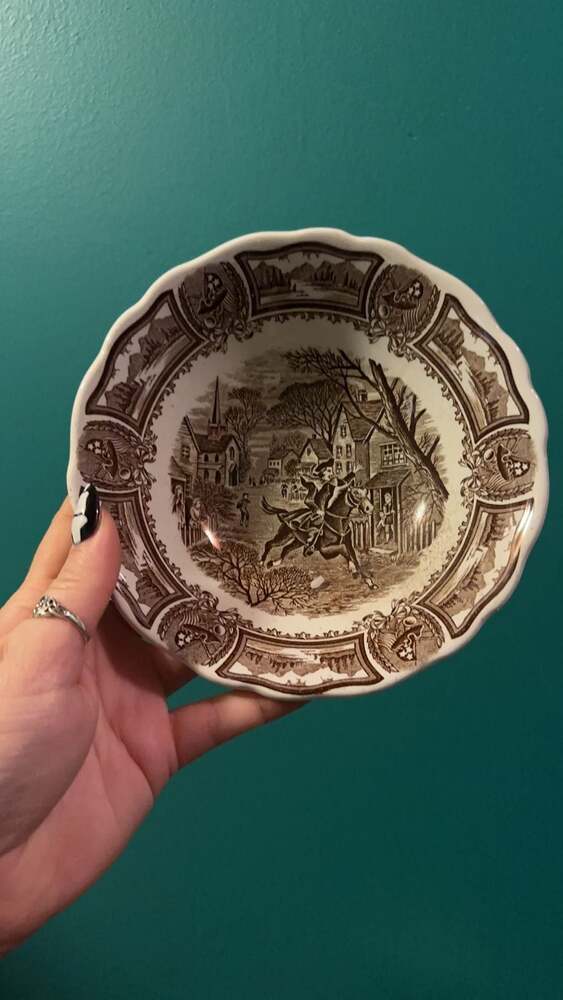 Vintage J & G Meakin Americana Paul Revere Brown Transferware Ironstone Bowl